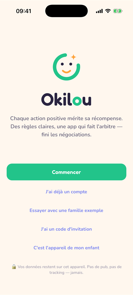 Okilou welcome screen