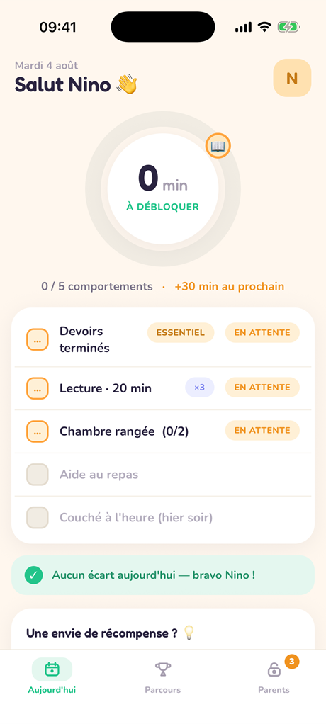 Child screen with declarations pending validation